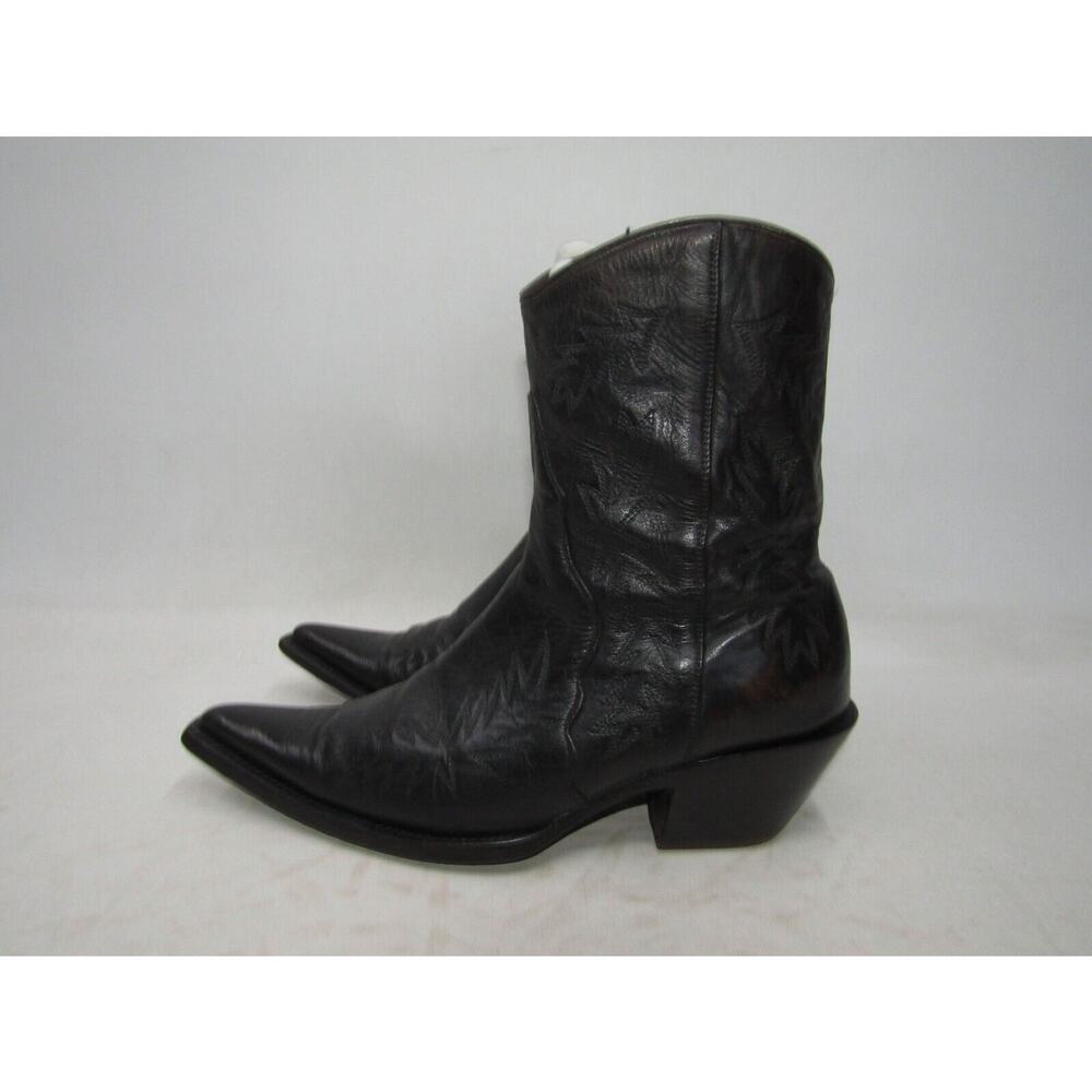 Classic Black Leather Western Heeled Boots